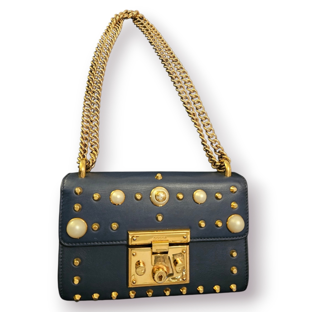 Stylish Navy and Gold Studded Handbag
